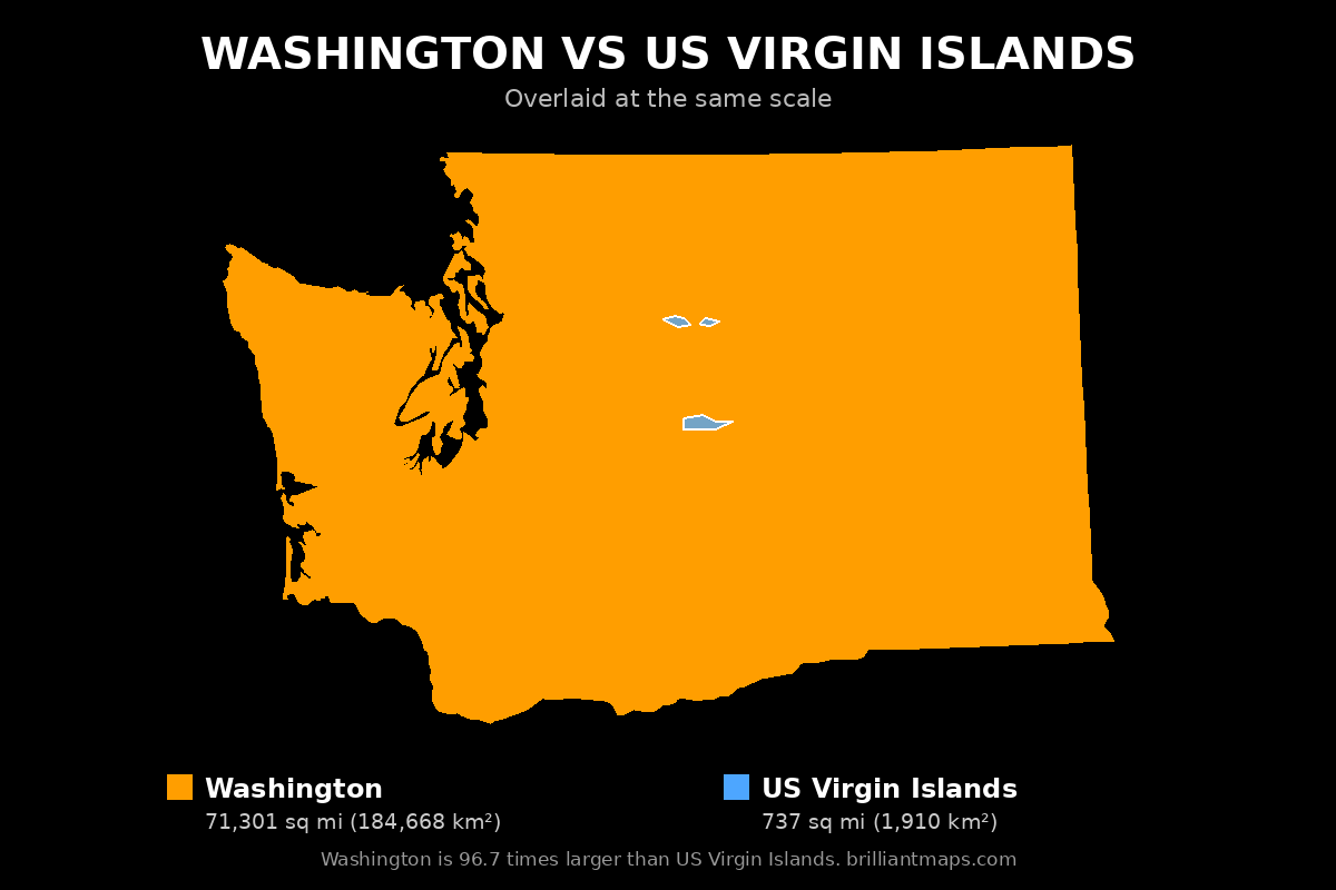 Washington vs US Virgin Islands Size Comparison Map