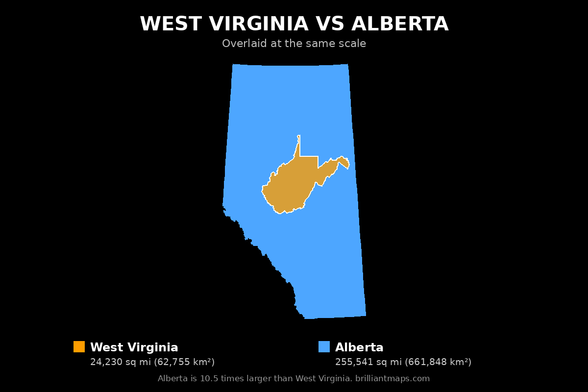 West Virginia vs Alberta Size Comparison Map