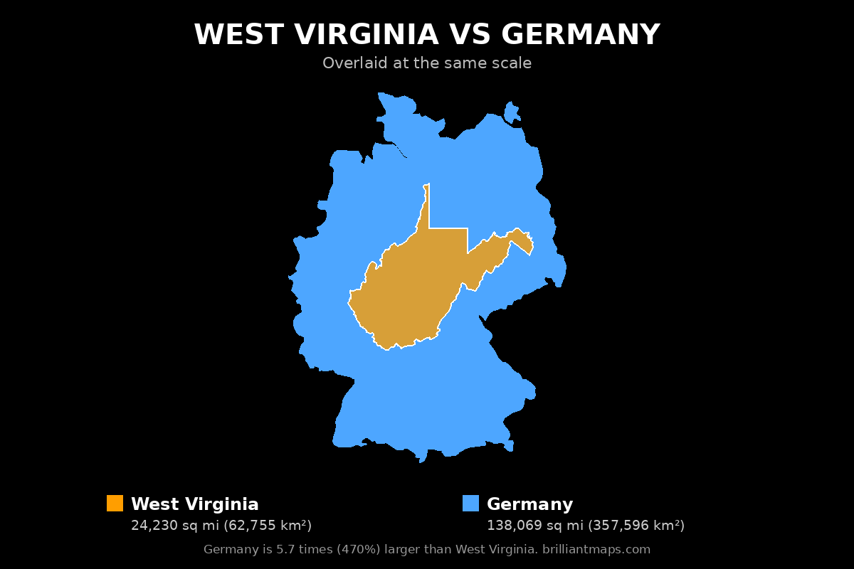 West Virginia vs Germany Size Comparison Map