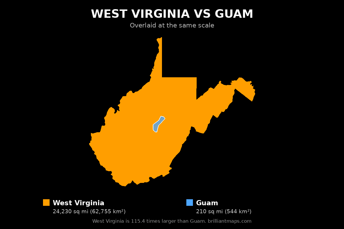 West Virginia vs Guam Size Comparison Map