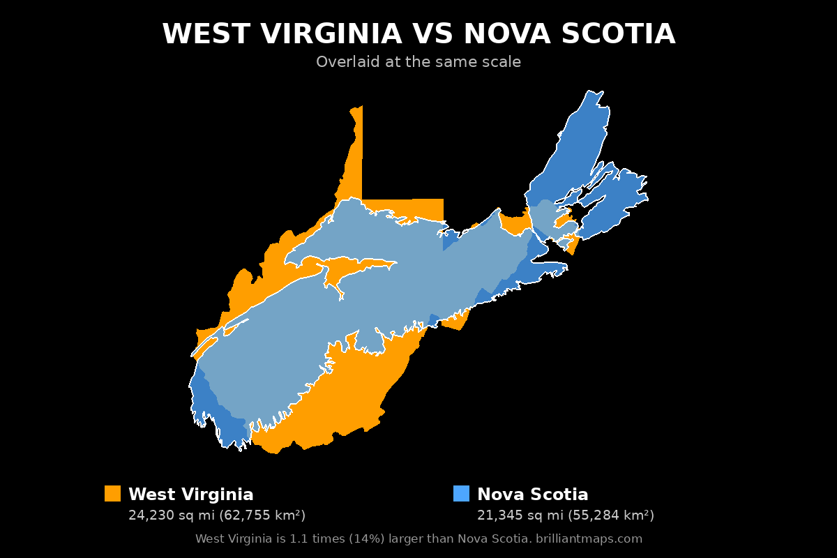 West Virginia vs Nova Scotia Size Comparison Map