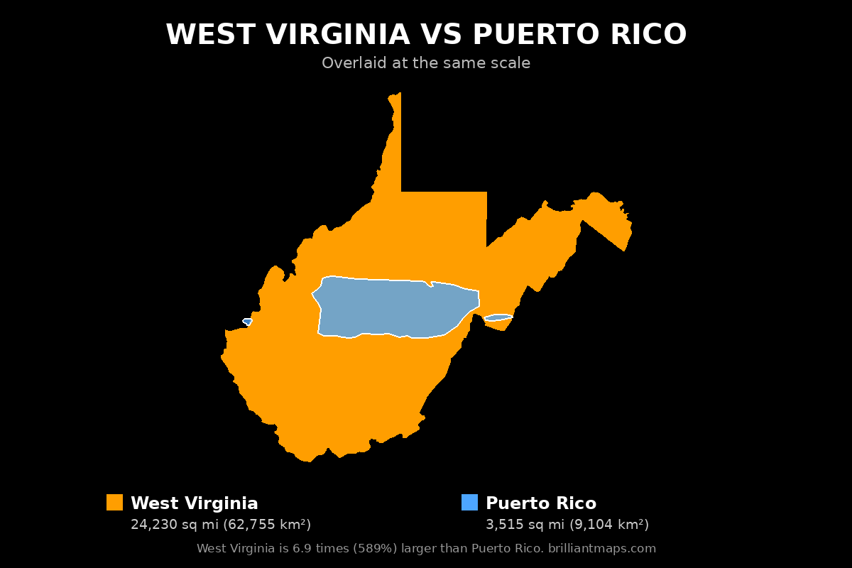 West Virginia vs Puerto Rico Size Comparison Map