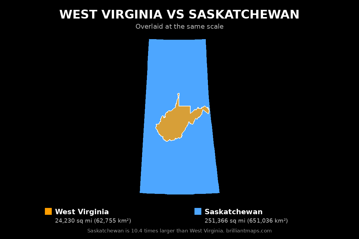 West Virginia vs Saskatchewan Size Comparison Map