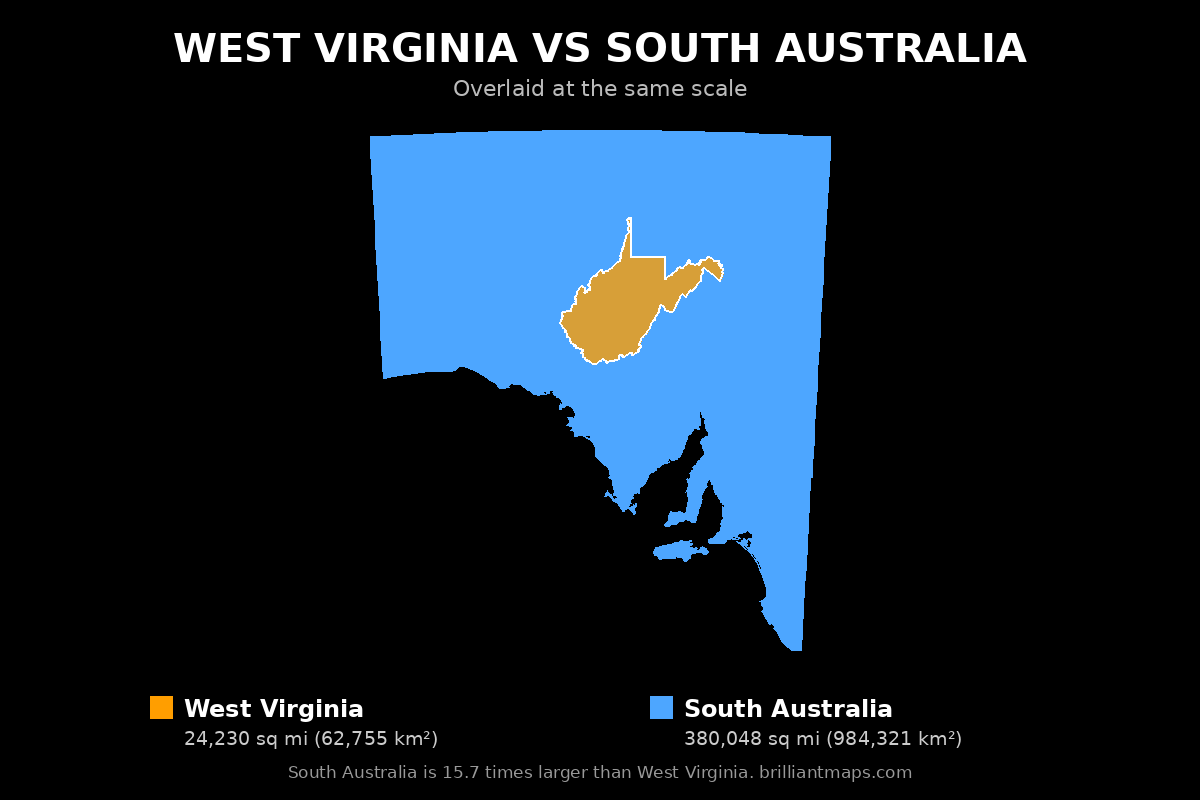 West Virginia vs South Australia Size Comparison Map