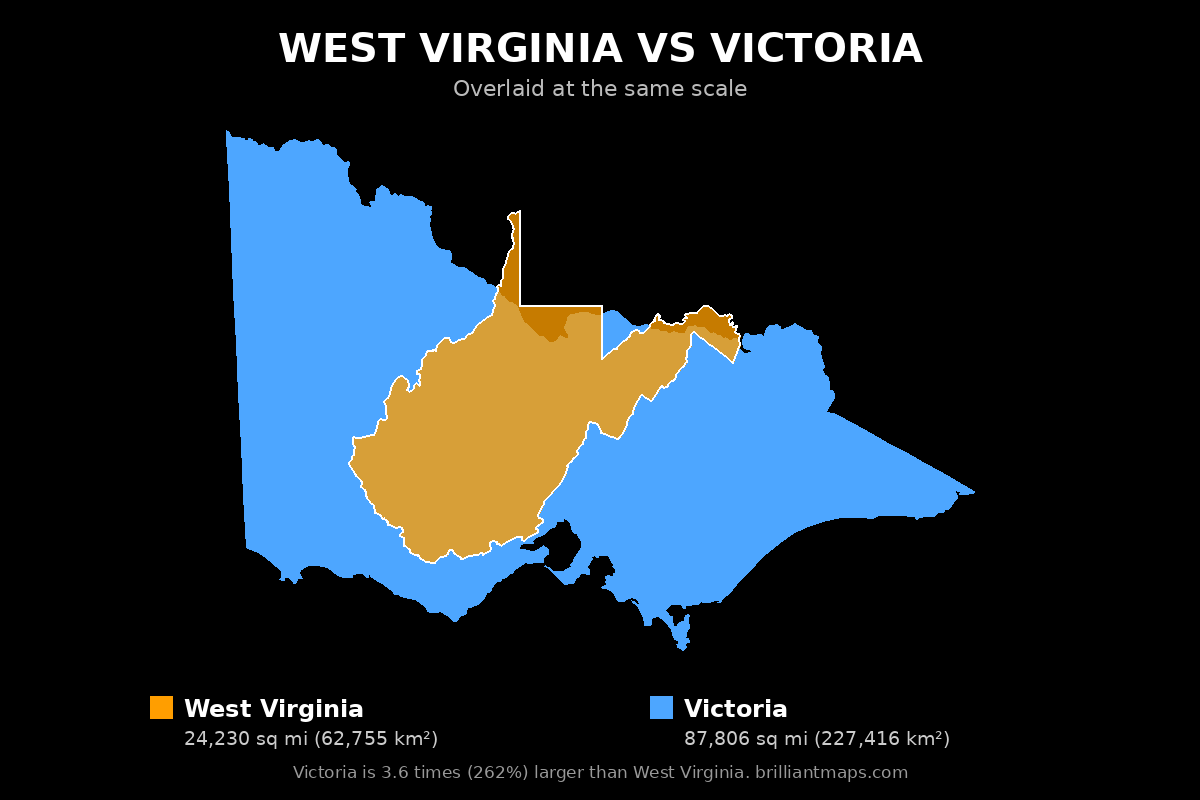 West Virginia vs Victoria Size Comparison Map