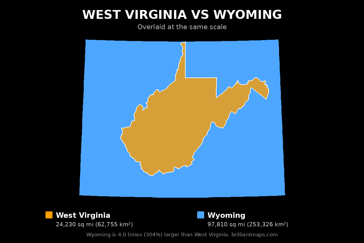 West Virginia vs Wyoming Size Comparison Map
