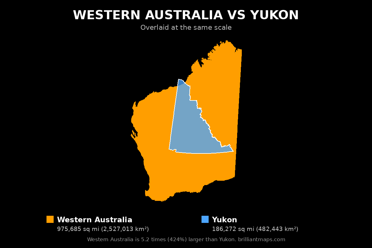 Western Australia vs Yukon Size Comparison Map