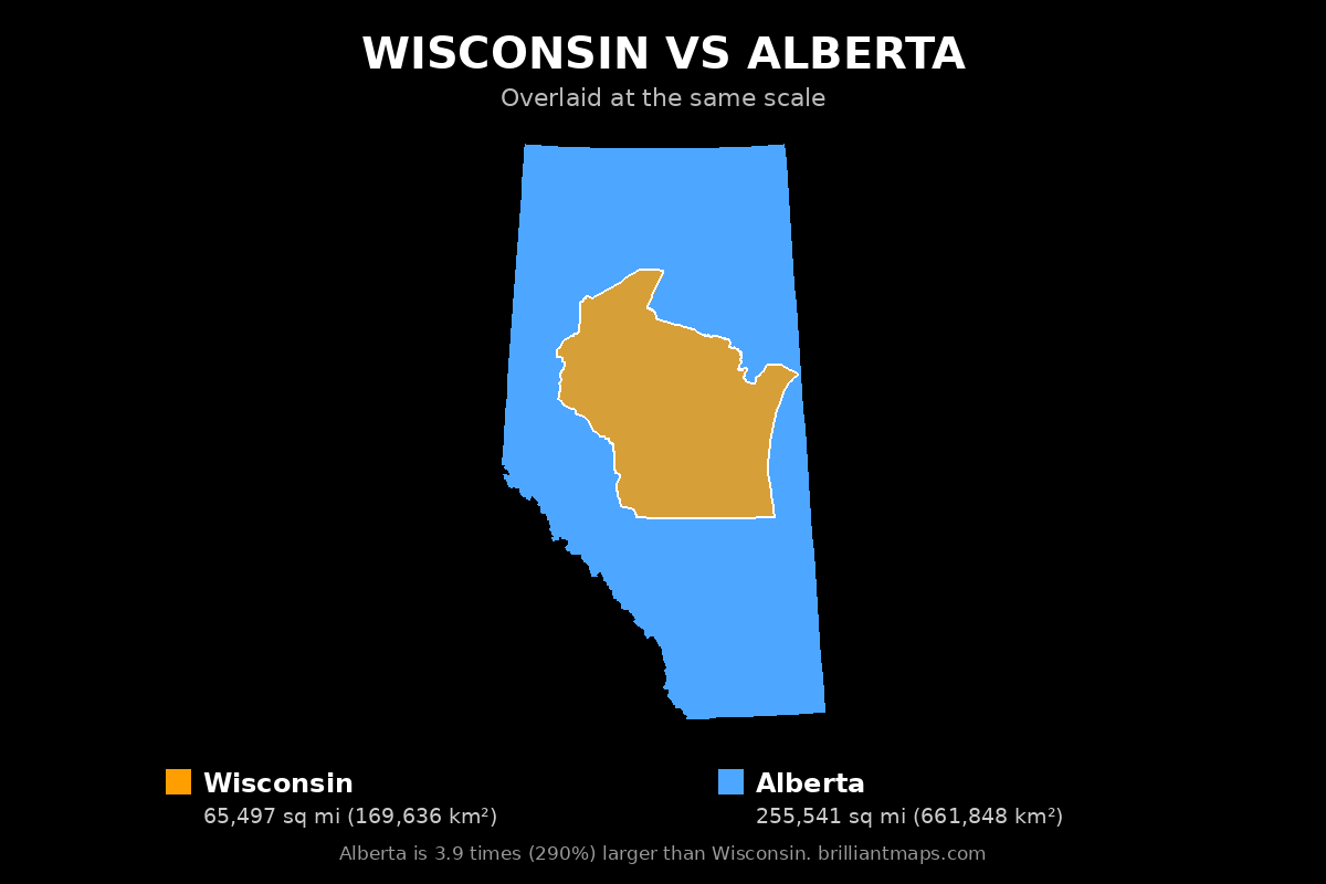 Wisconsin vs Alberta Size Comparison Map