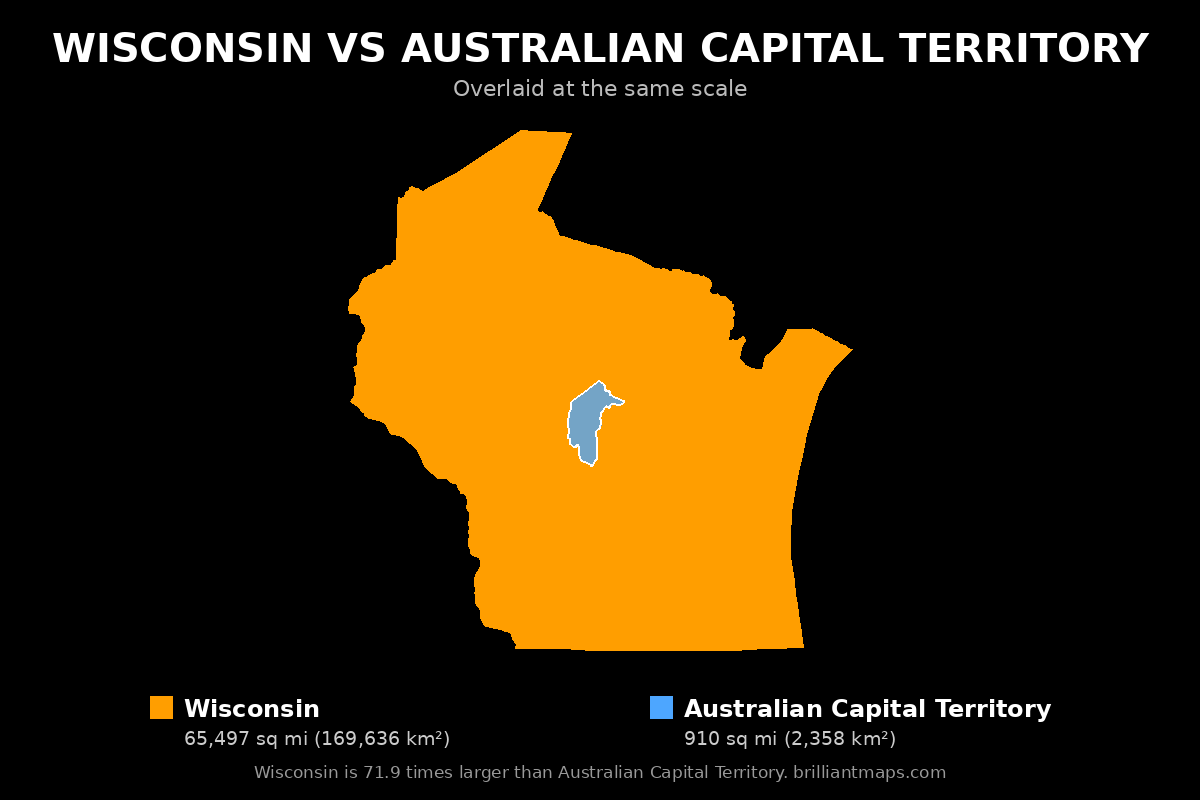 Wisconsin vs Australian Capital Territory Size Comparison Map
