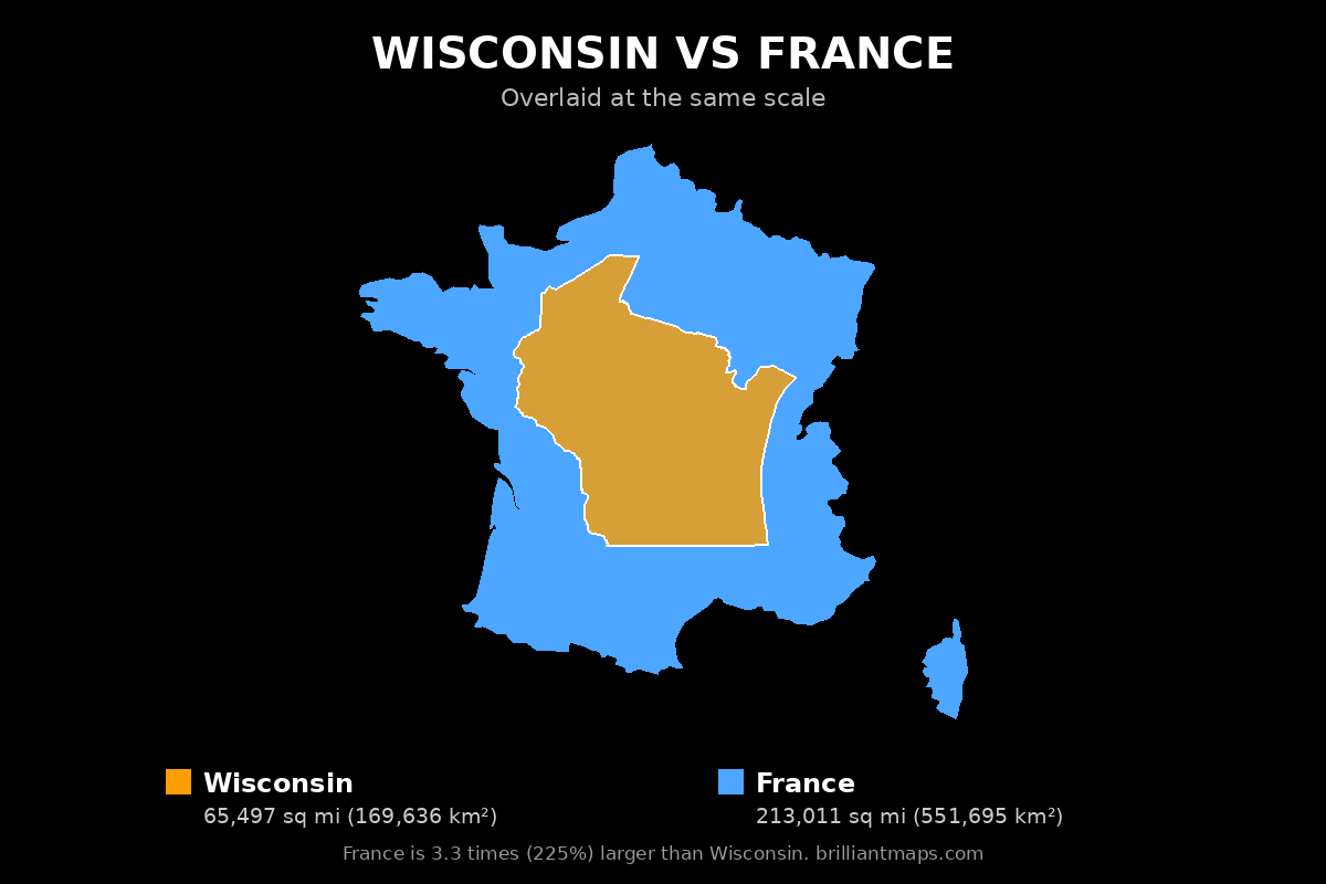 Wisconsin vs France Size Comparison Map