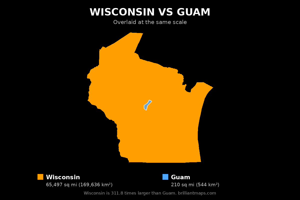 Wisconsin vs Guam Size Comparison Map