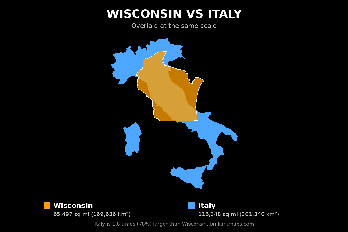 Wisconsin vs Italy Size Comparison Map