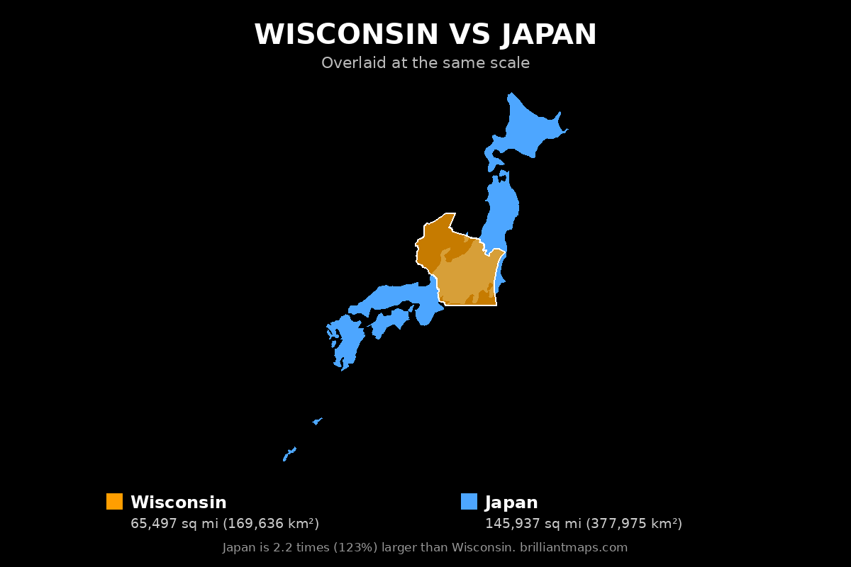 Wisconsin vs Japan Size Comparison Map