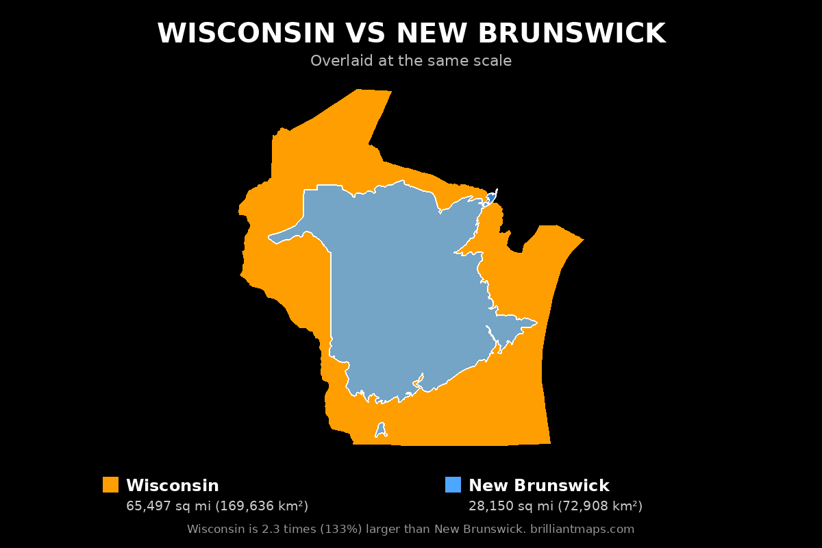 Wisconsin vs New Brunswick Size Comparison Map