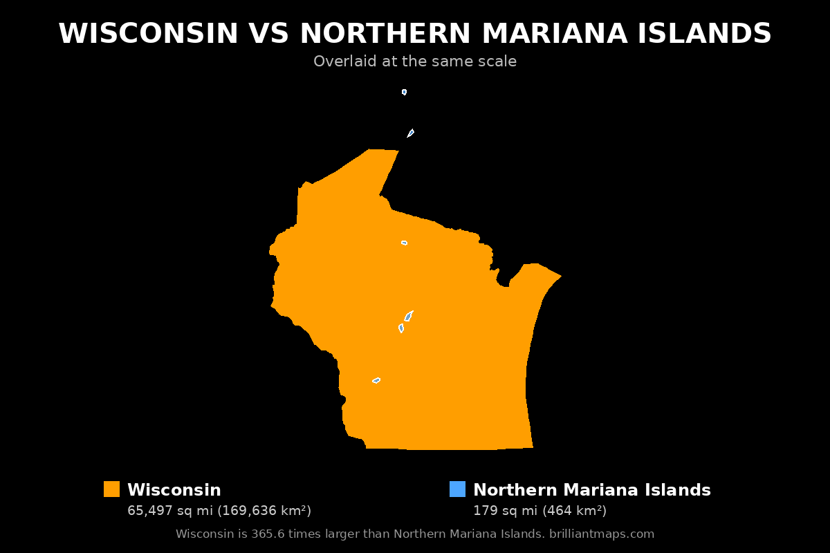 Wisconsin vs Northern Mariana Islands Size Comparison Map