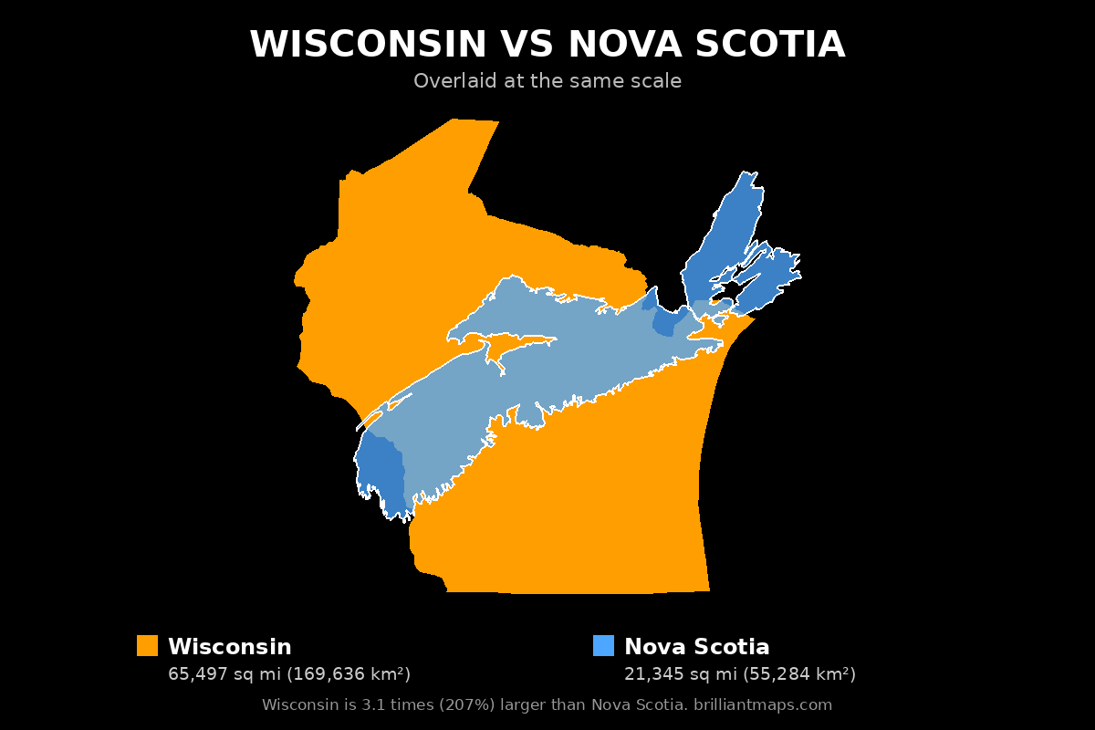 Wisconsin vs Nova Scotia Size Comparison Map
