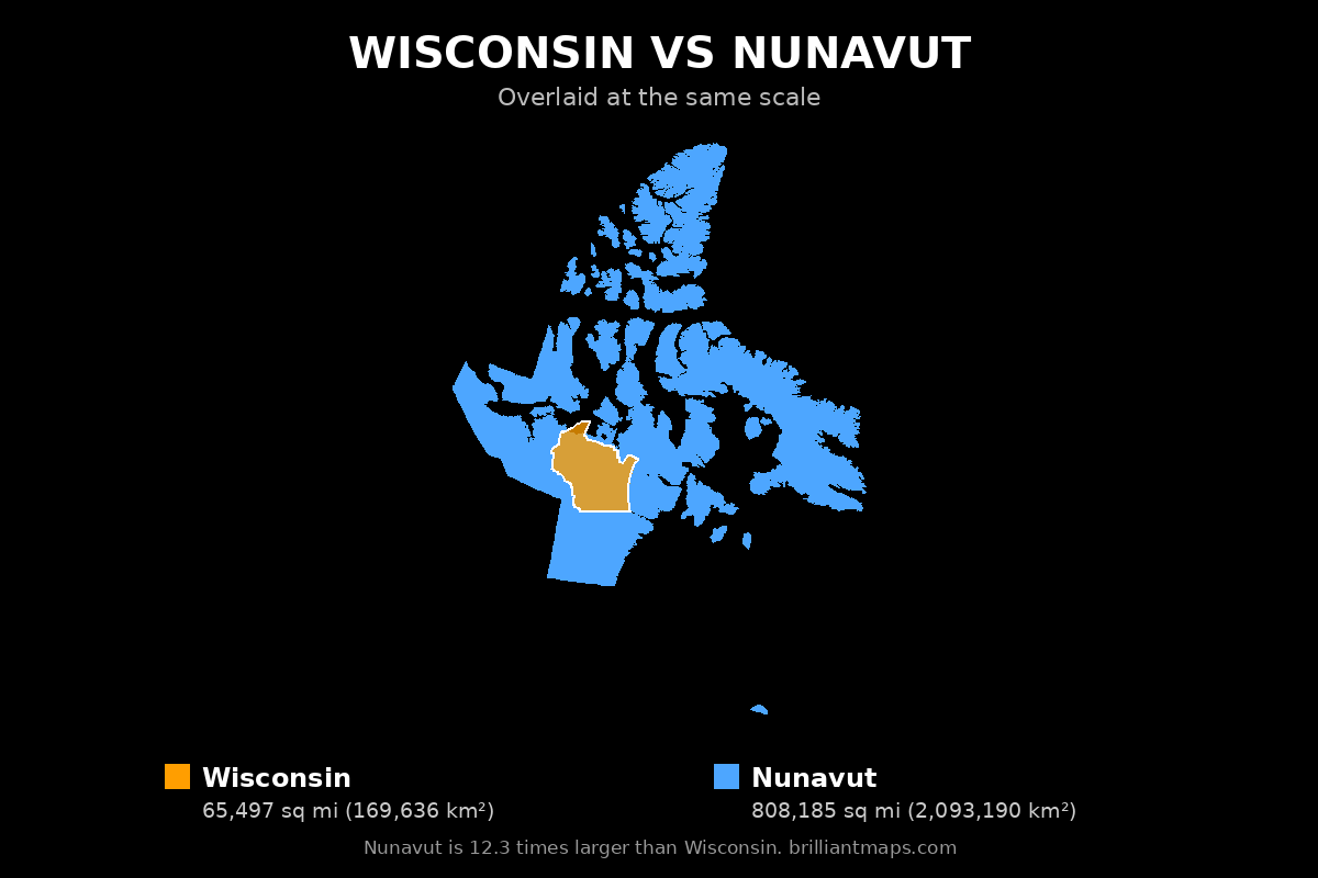 Wisconsin vs Nunavut Size Comparison Map