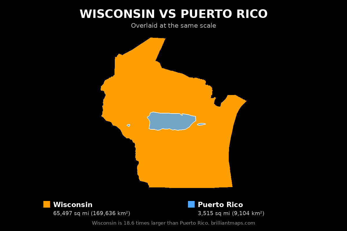Wisconsin vs Puerto Rico Size Comparison Map