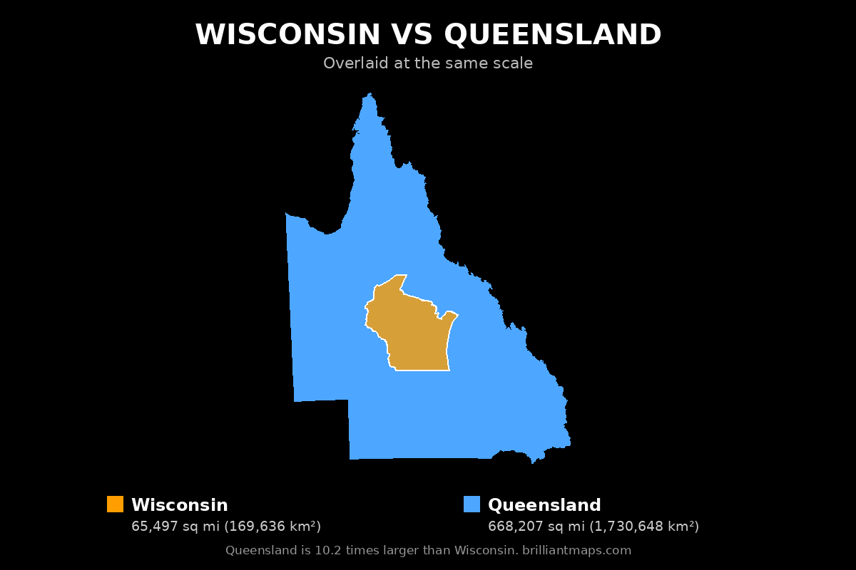 Wisconsin vs Queensland Size Comparison Map