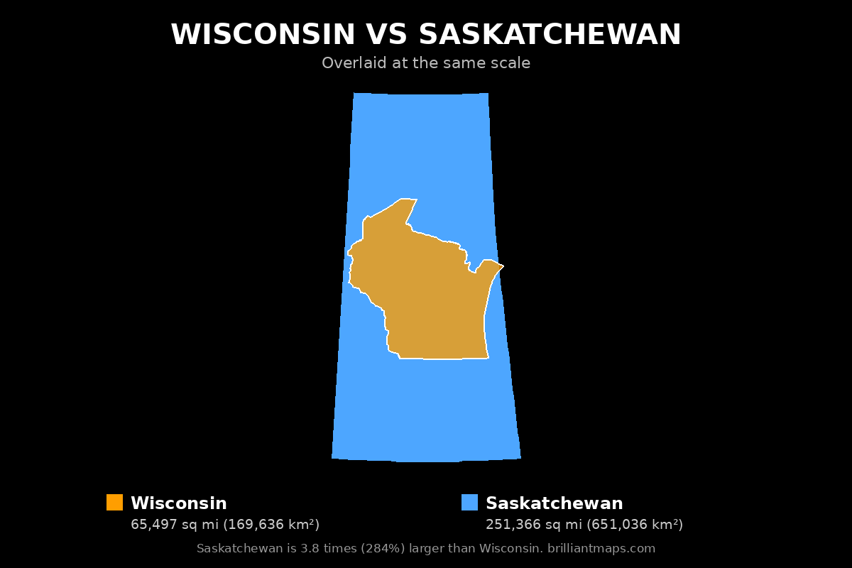Wisconsin vs Saskatchewan Size Comparison Map