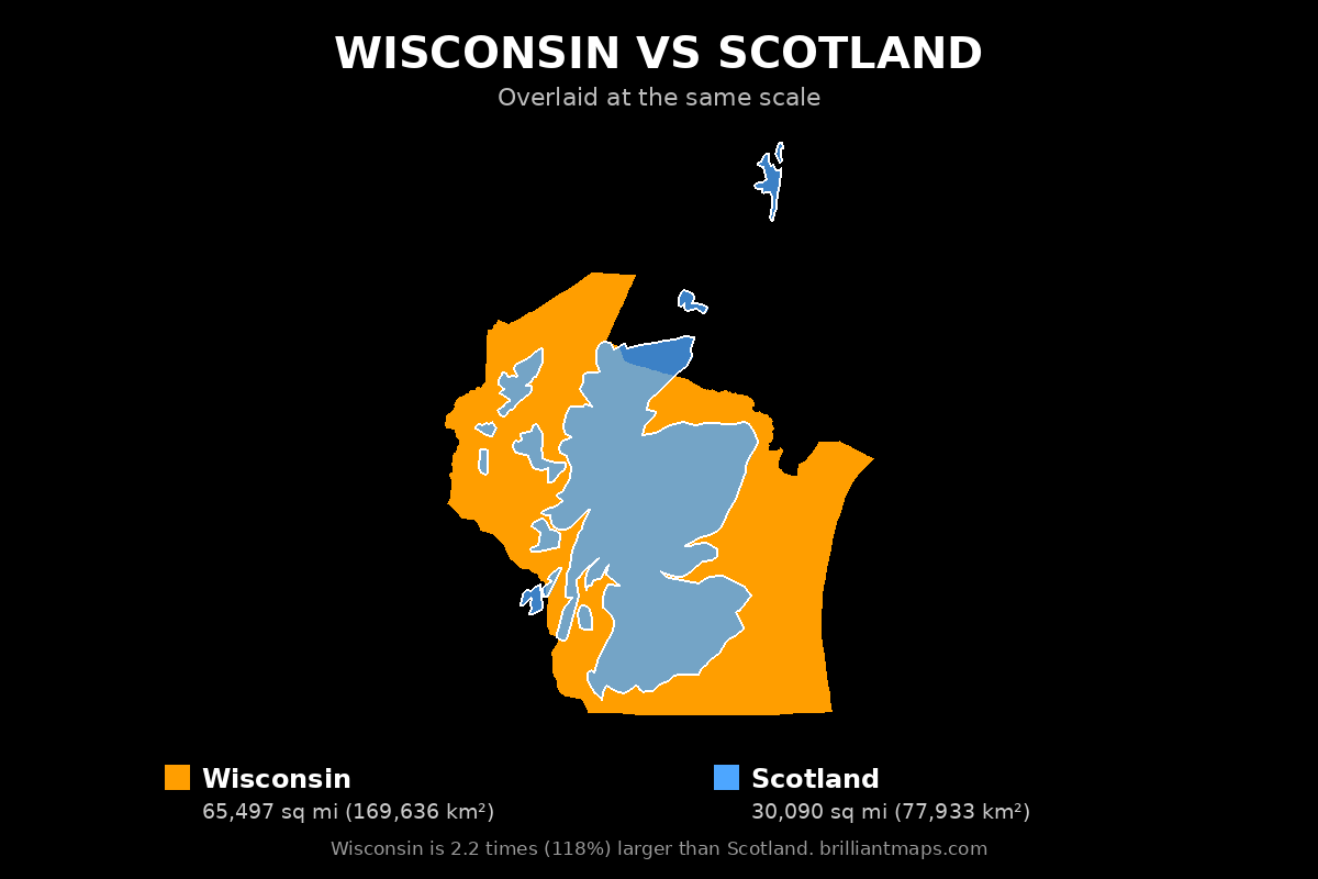 Wisconsin vs Scotland Size Comparison Map