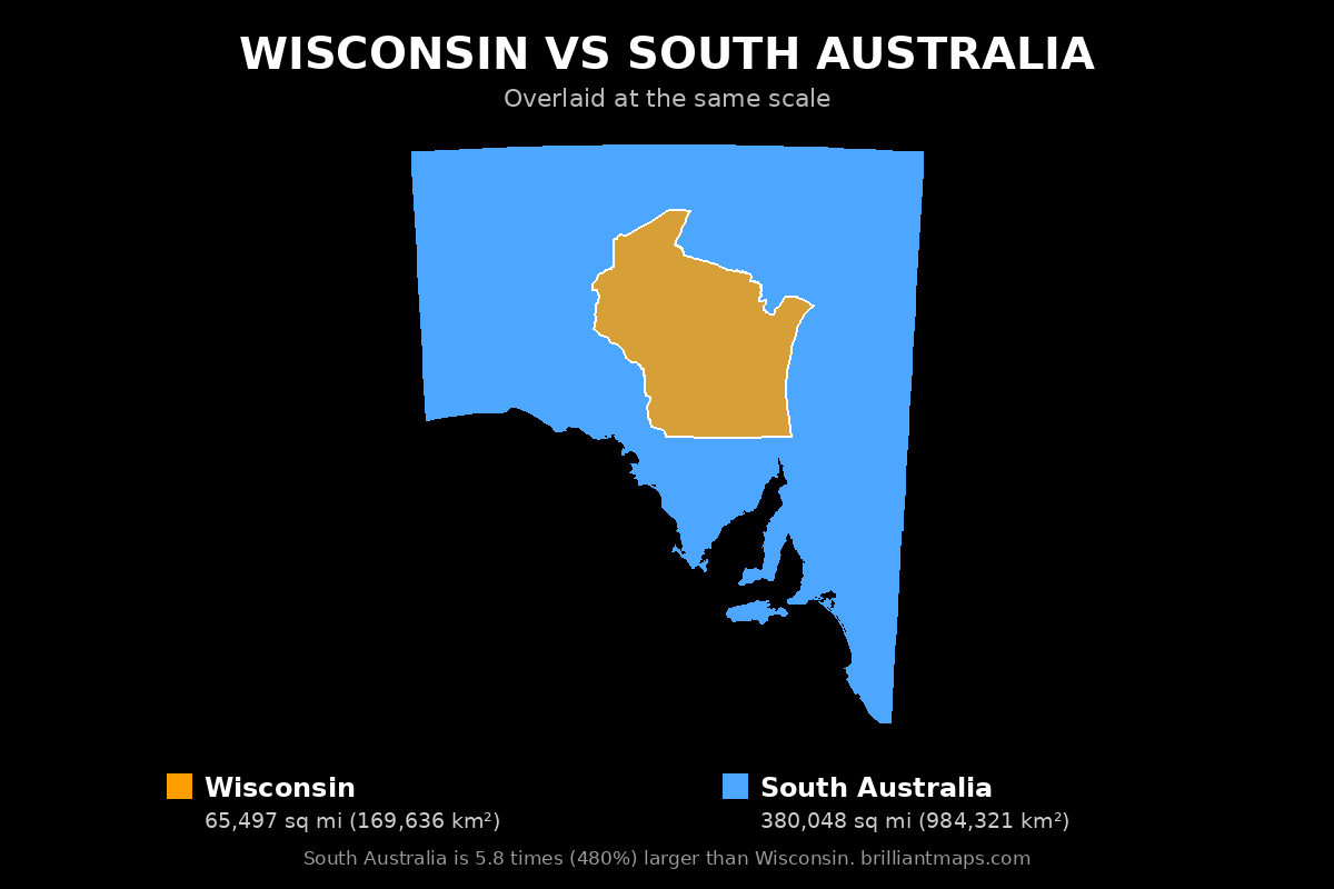 Wisconsin vs South Australia Size Comparison Map