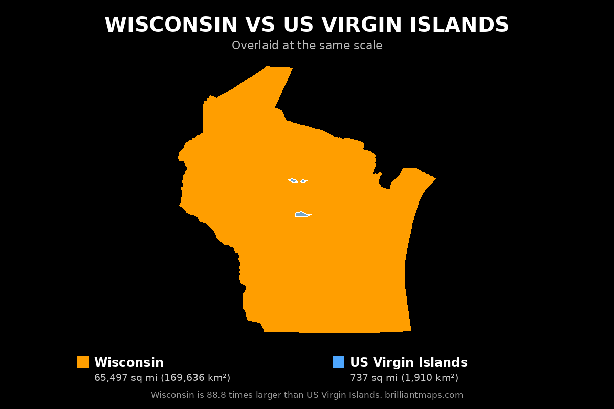 Wisconsin vs US Virgin Islands Size Comparison Map