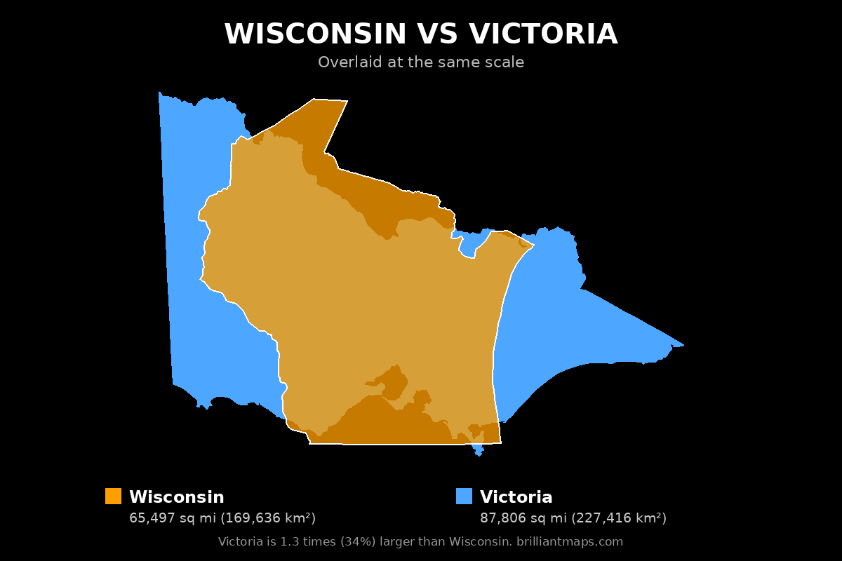 Wisconsin vs Victoria Size Comparison Map