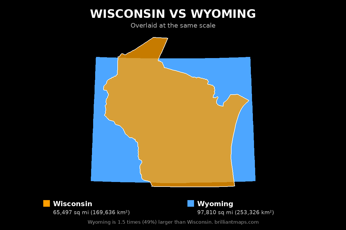 Wisconsin vs Wyoming Size Comparison Map