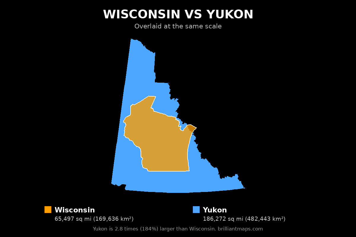 Wisconsin vs Yukon Size Comparison Map