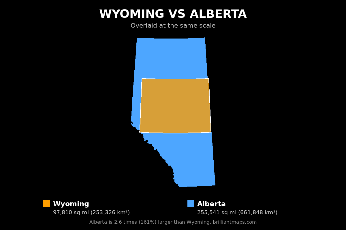 Wyoming vs Alberta Size Comparison Map