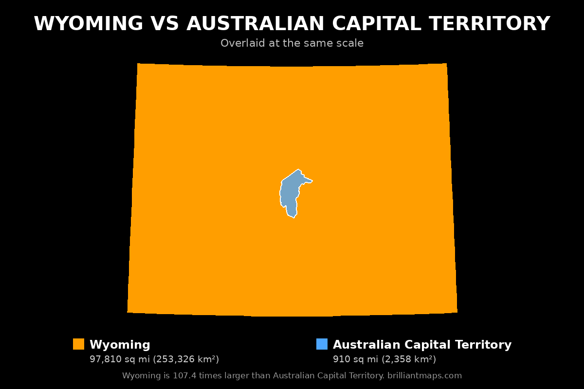 Wyoming vs Australian Capital Territory Size Comparison Map