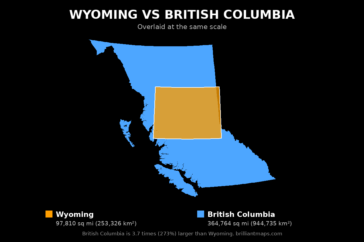 Wyoming vs British Columbia Size Comparison Map