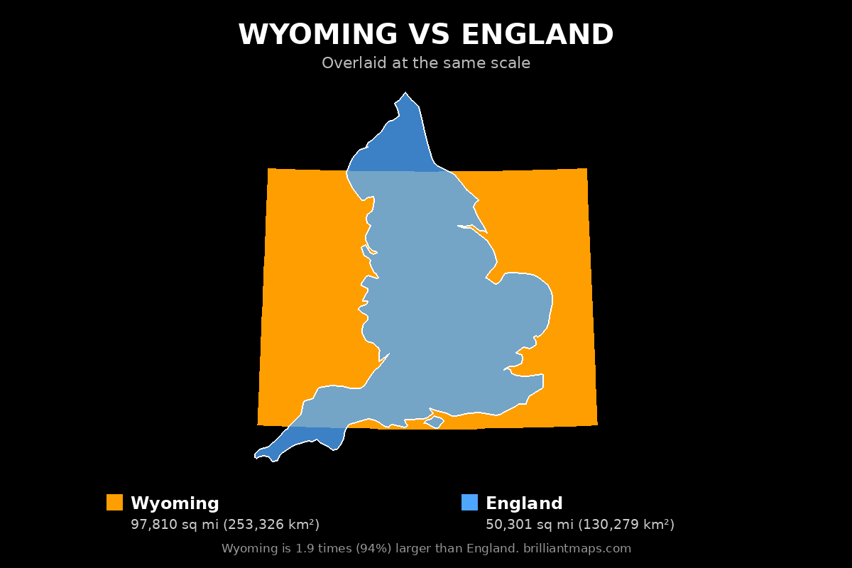 Wyoming vs England Size Comparison Map