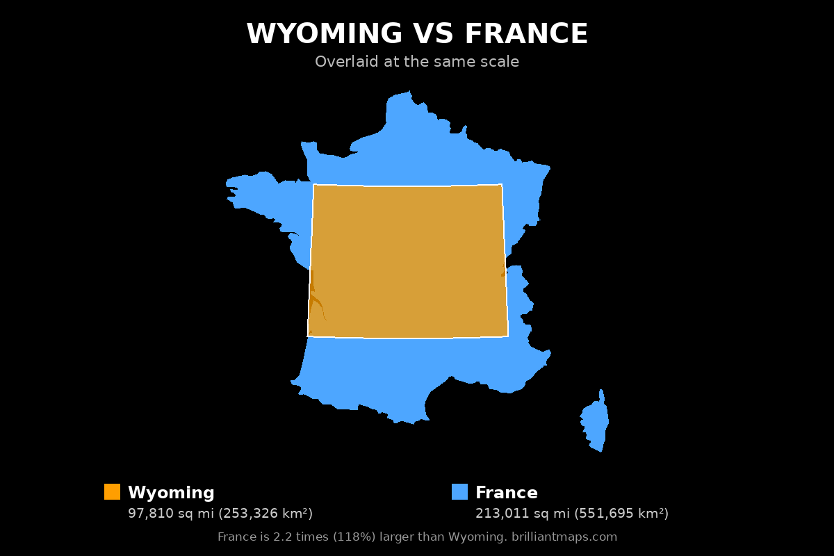 Wyoming vs France Size Comparison Map