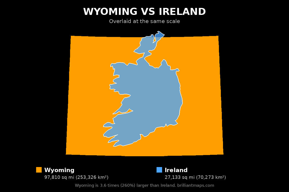Wyoming vs Ireland Size Comparison Map