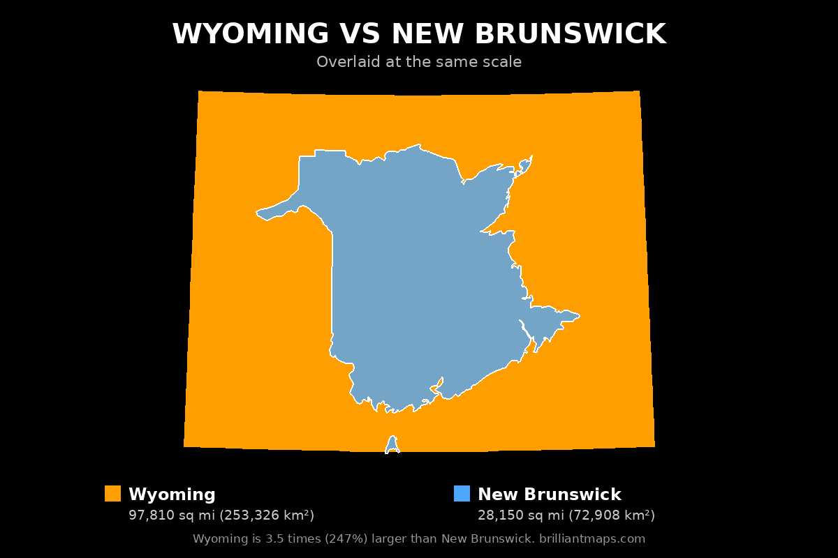 Wyoming vs New Brunswick Size Comparison Map