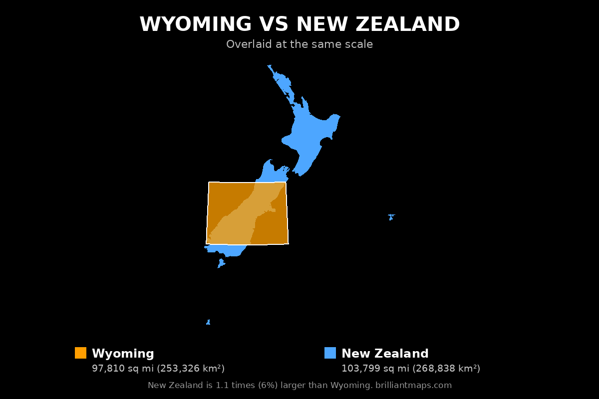Wyoming vs New Zealand Size Comparison Map