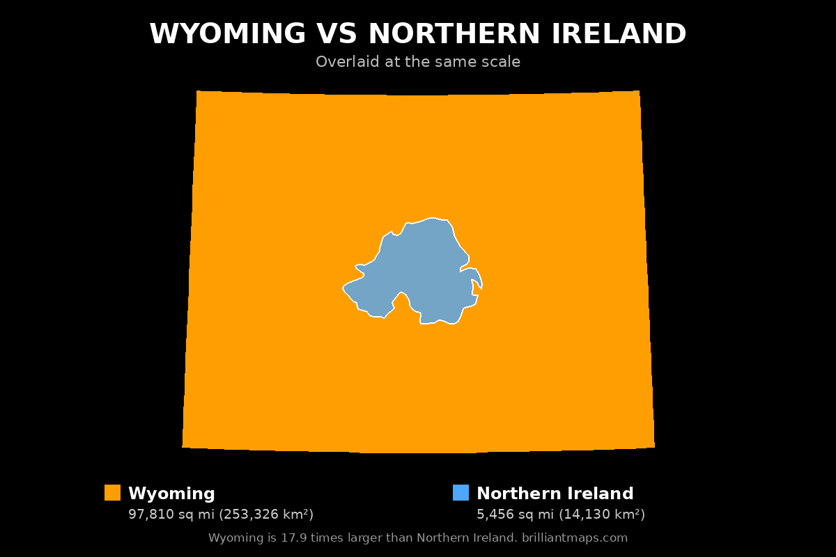 Wyoming vs Northern Ireland Size Comparison Map