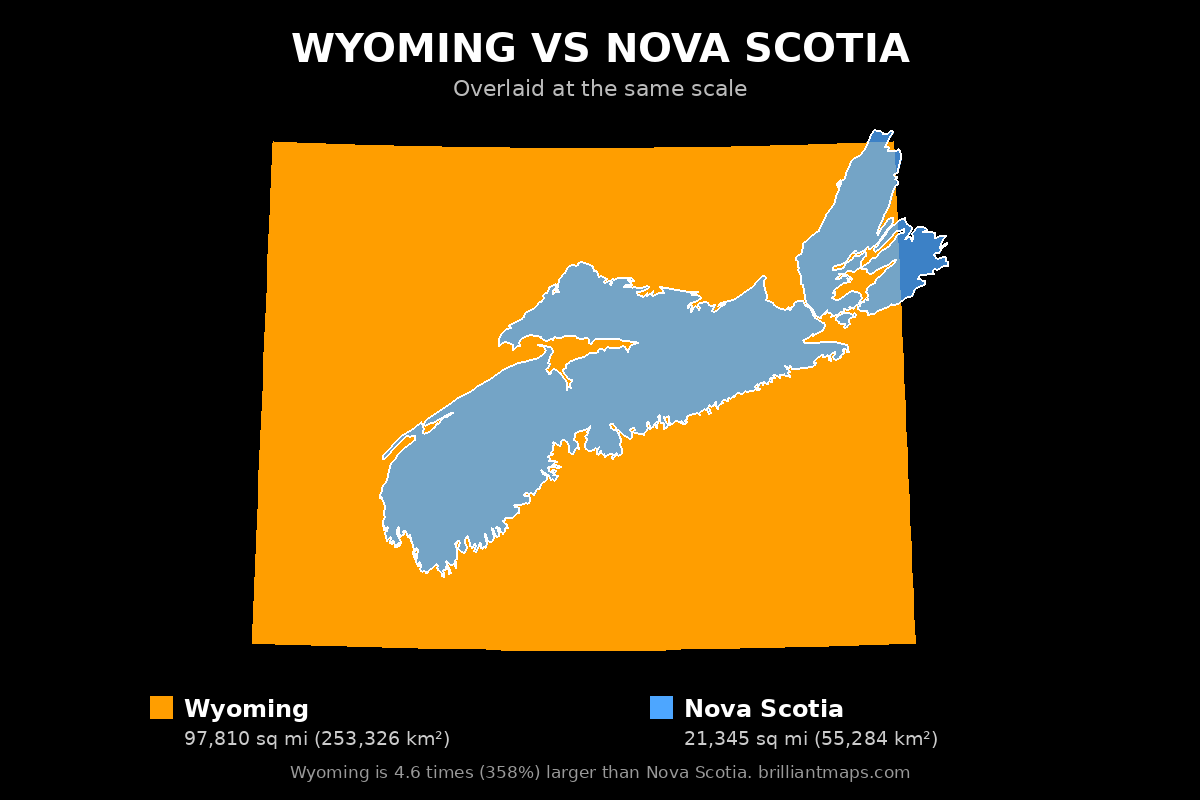 Wyoming vs Nova Scotia Size Comparison Map