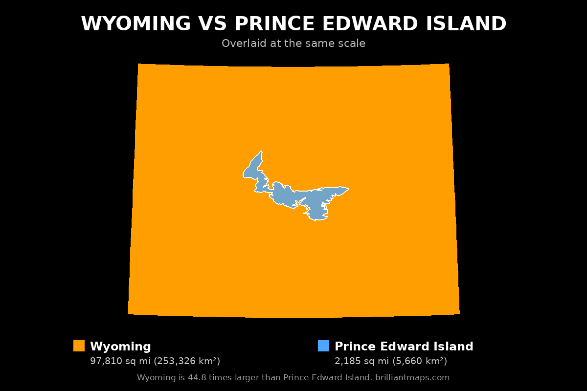 Wyoming vs Prince Edward Island Size Comparison Map