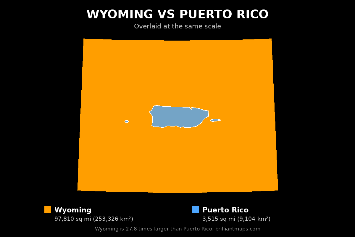 Wyoming vs Puerto Rico Size Comparison Map