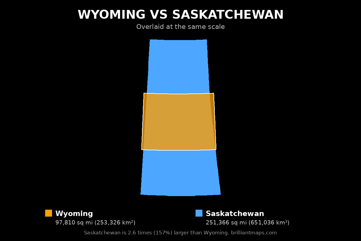 Wyoming vs Saskatchewan Size Comparison Map