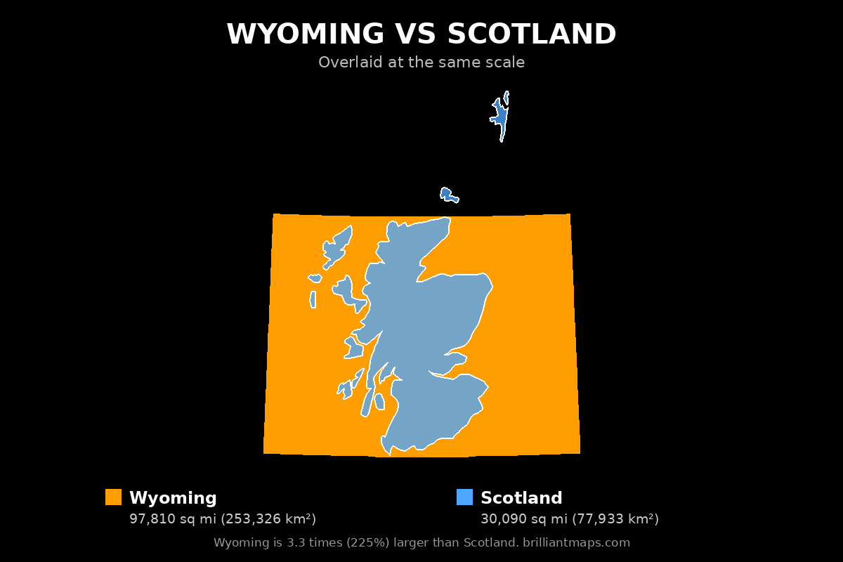 Wyoming vs Scotland Size Comparison Map