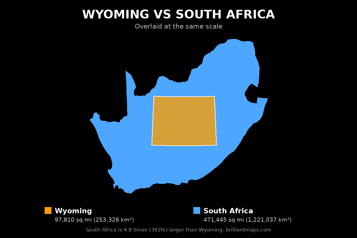 Wyoming vs South Africa Size Comparison Map