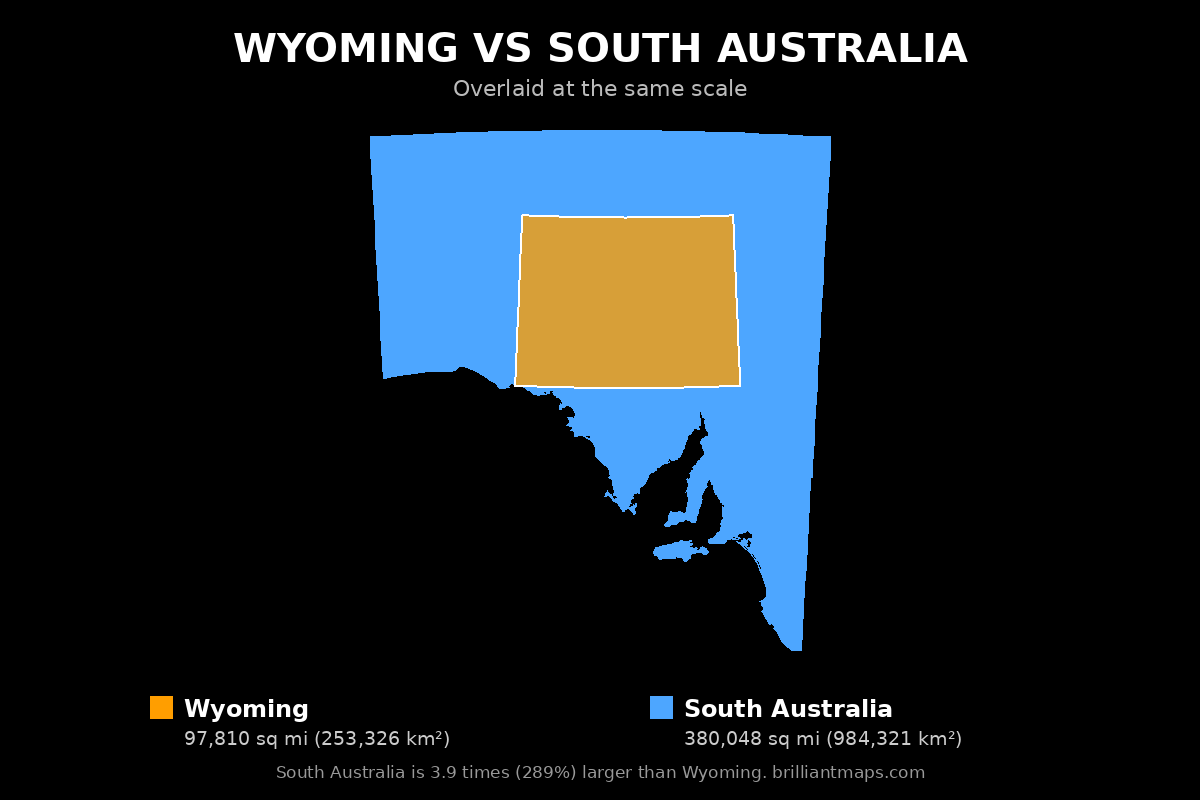 Wyoming vs South Australia Size Comparison Map