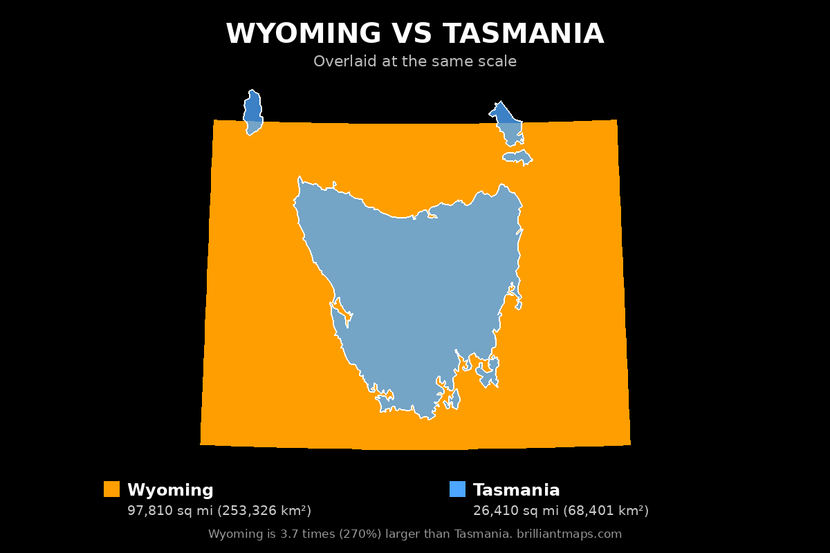 Wyoming vs Tasmania Size Comparison Map