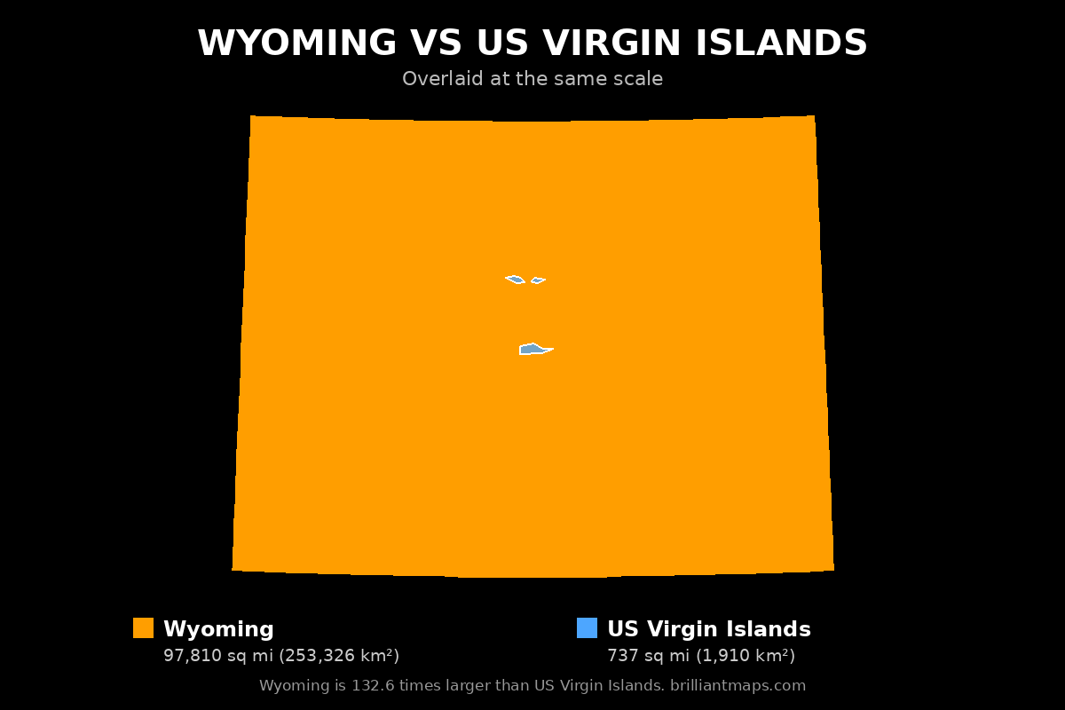 Wyoming vs US Virgin Islands Size Comparison Map