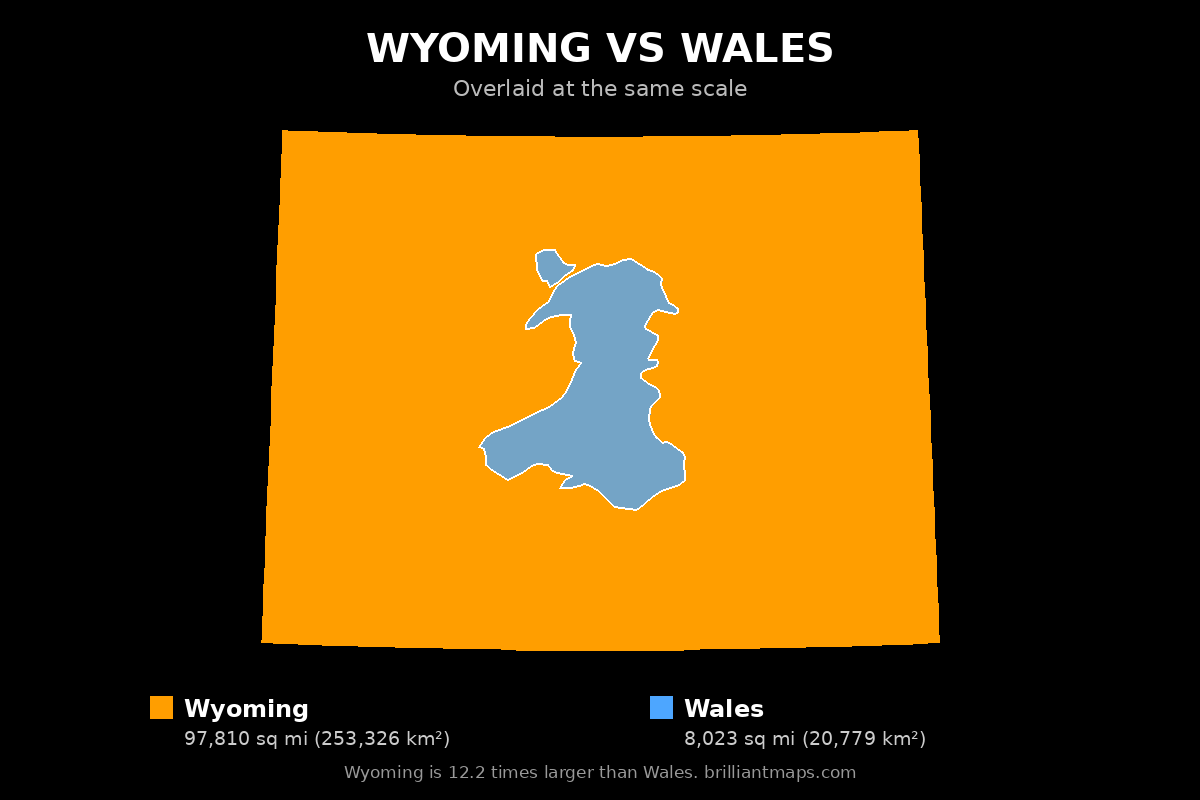 Wyoming vs Wales Size Comparison Map