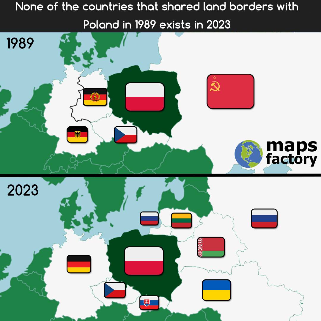 None of The Countries That Bordered Poland In 1989 Exist Showing Flags